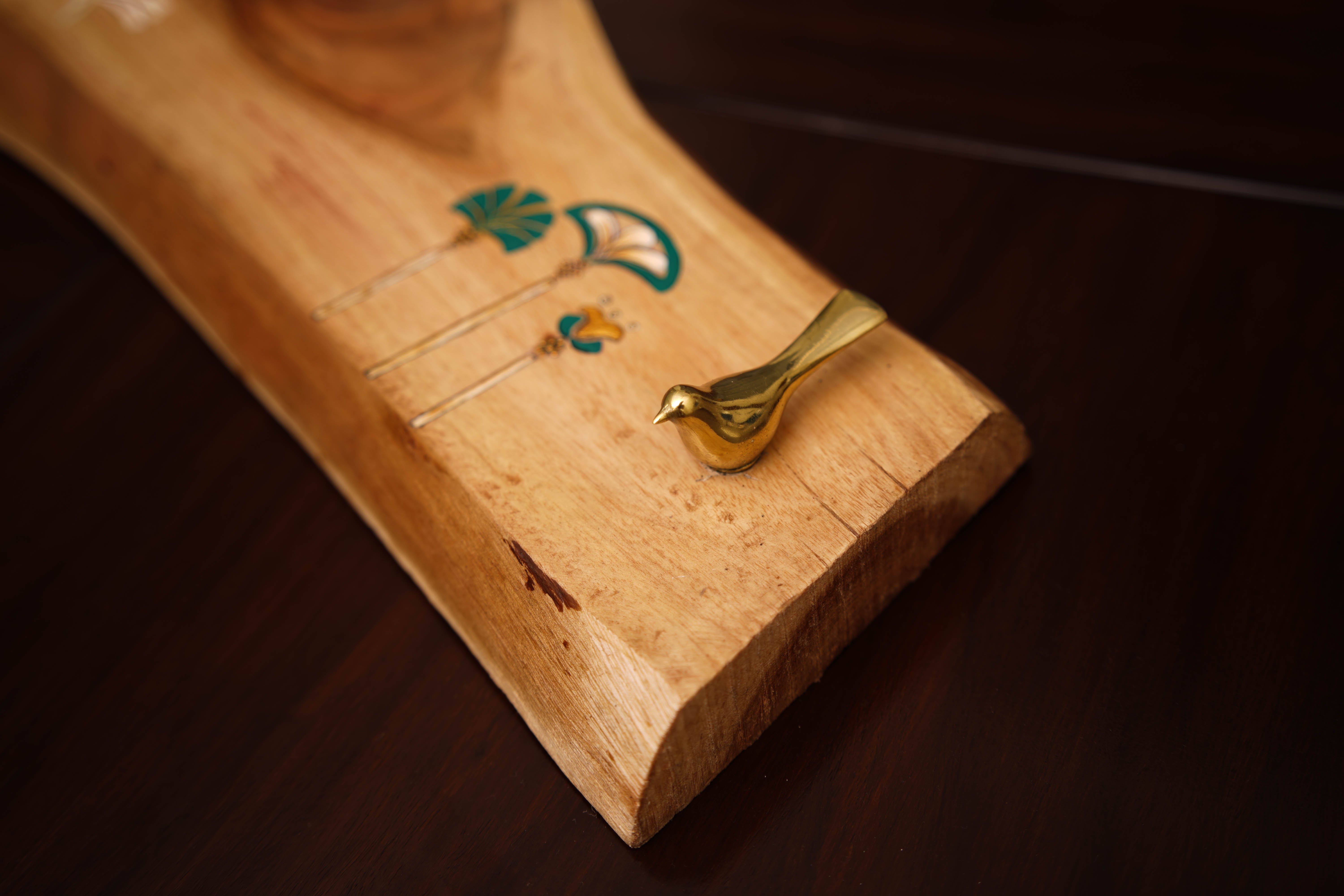 Hand-Painted Wooden Tray with Bird & Floral Design