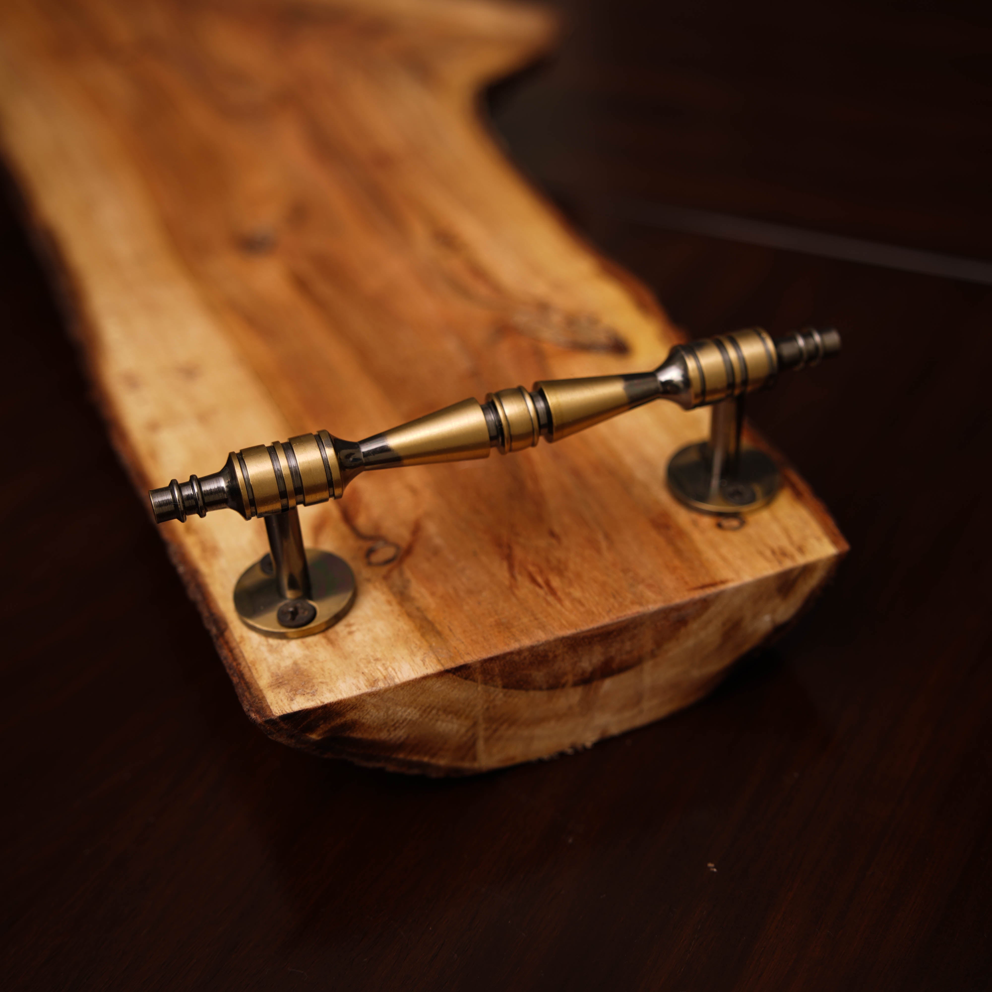 Rustic Live-Edge Wooden Serving Tray with Antique Metal Handles