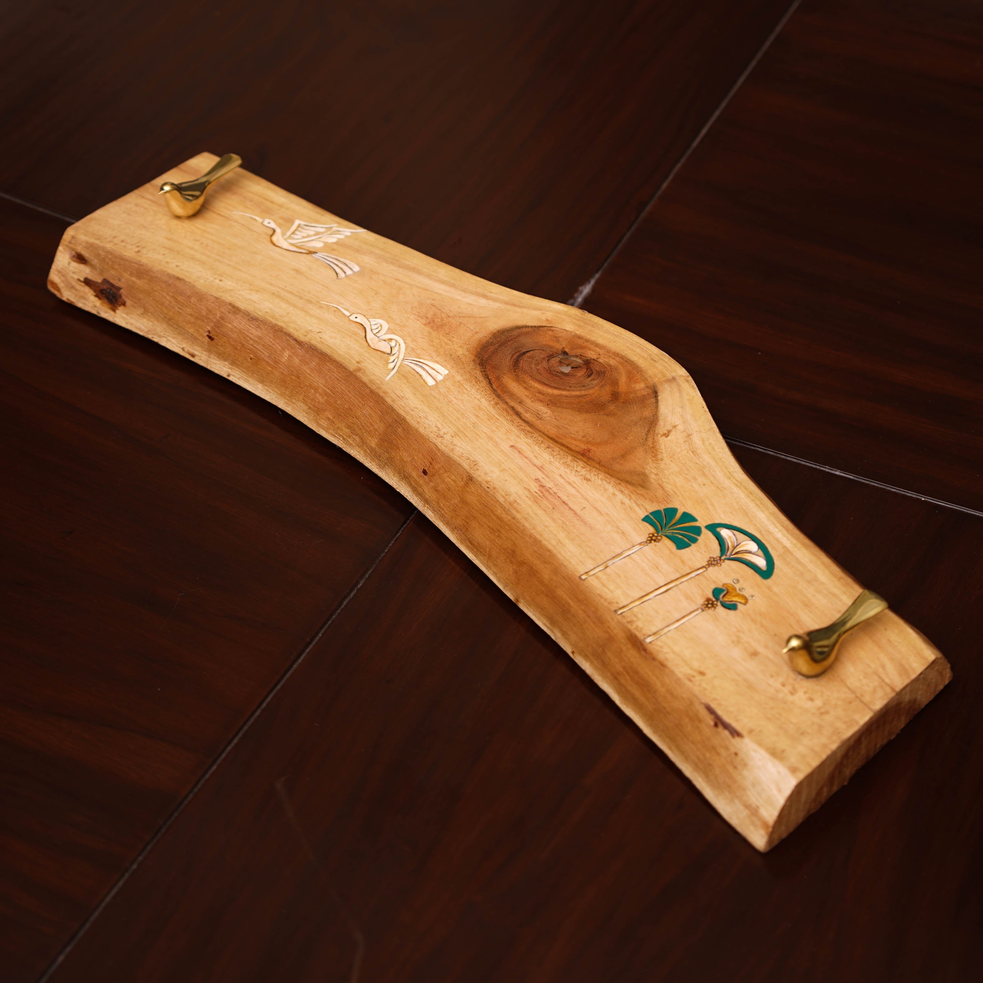 Hand-Painted Wooden Tray with Bird &amp; Floral Design